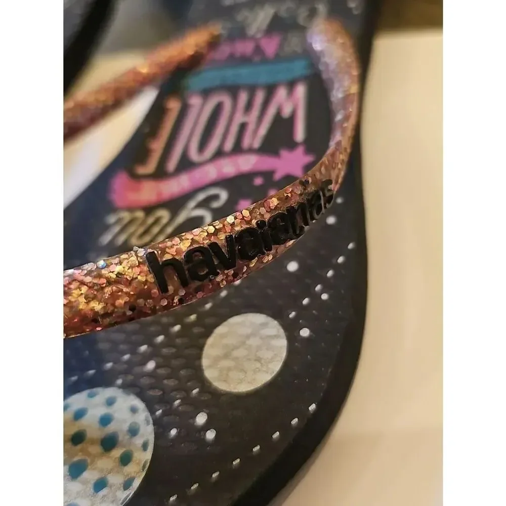 Havaianas Glitter Strap Flip Flops with Colorful Planet Print Size 1-1.5